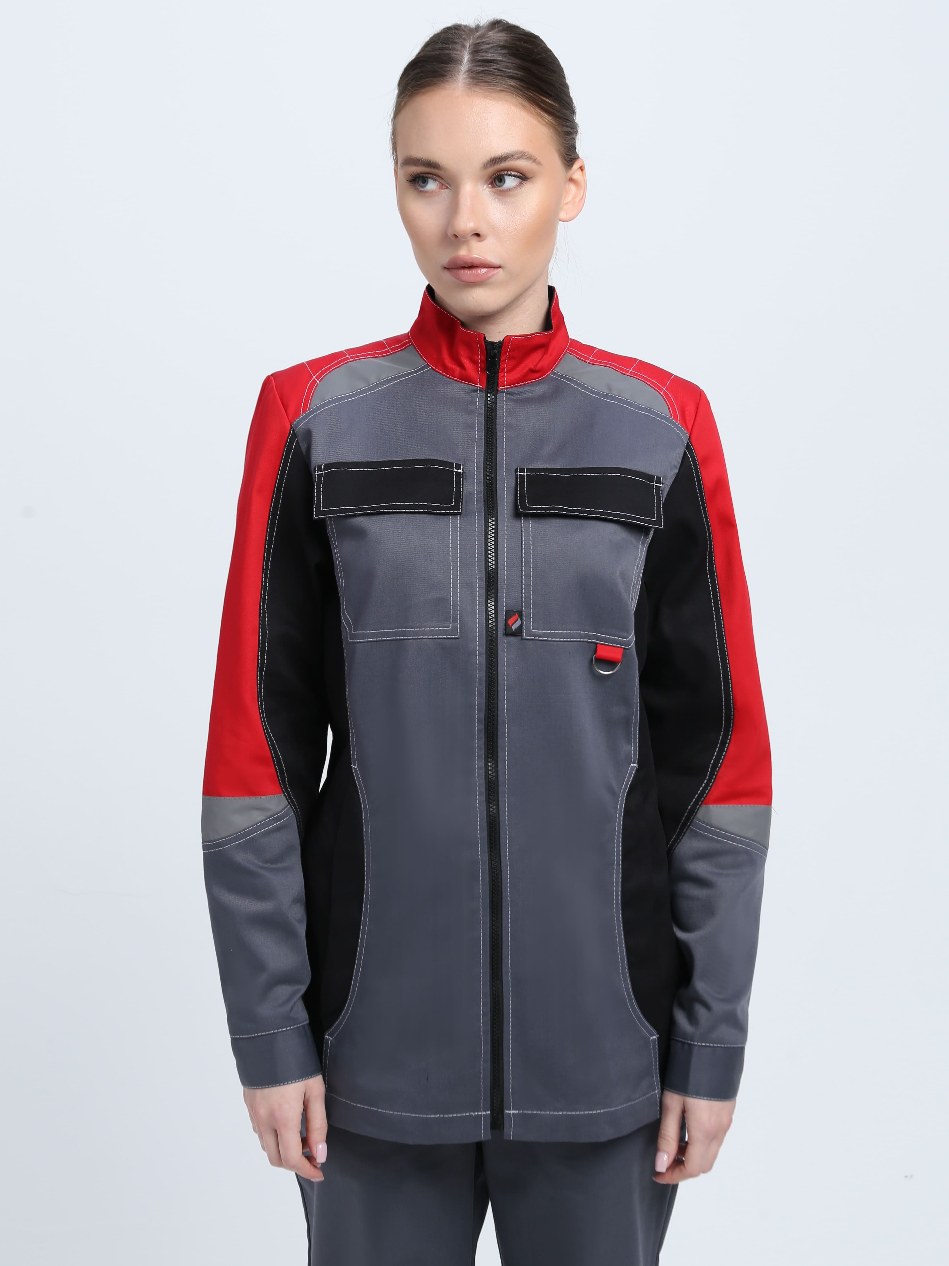 Костюм женский Вектрон-1 (тк.Смесовая,240) брюки, серый/красный/черный