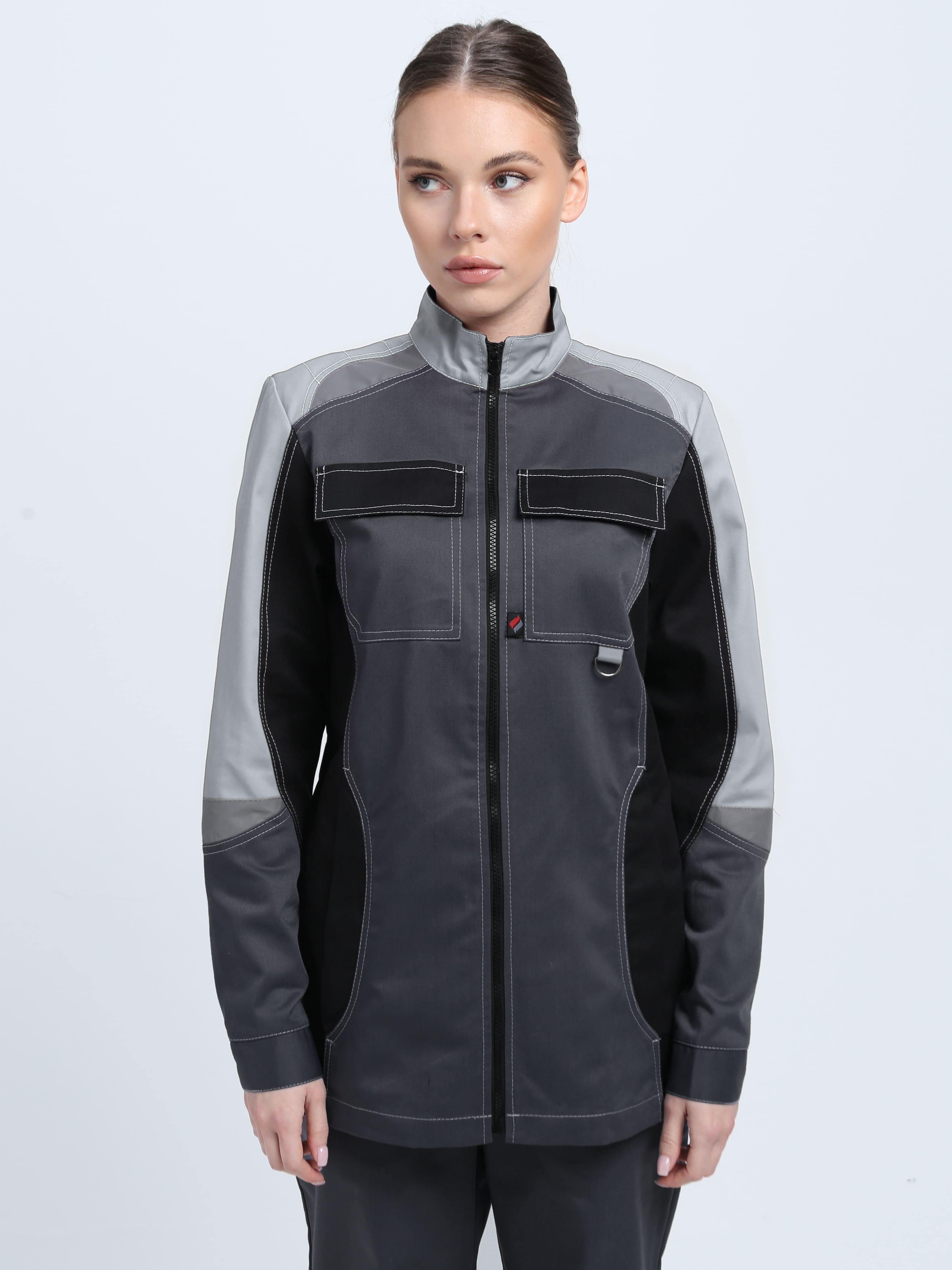 Костюм женский Вектрон-1 (тк.Смесовая,240) брюки, т.серый/св.серый/черный