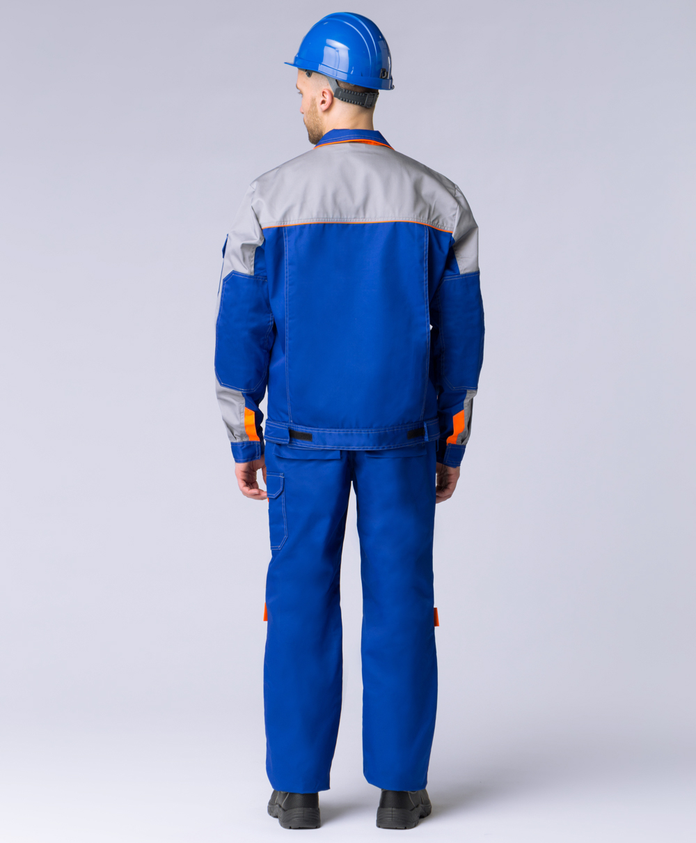 Костюм Драга-1 (тк.Смесовая,240) брюки, васильковый/св.серый/оранжевый