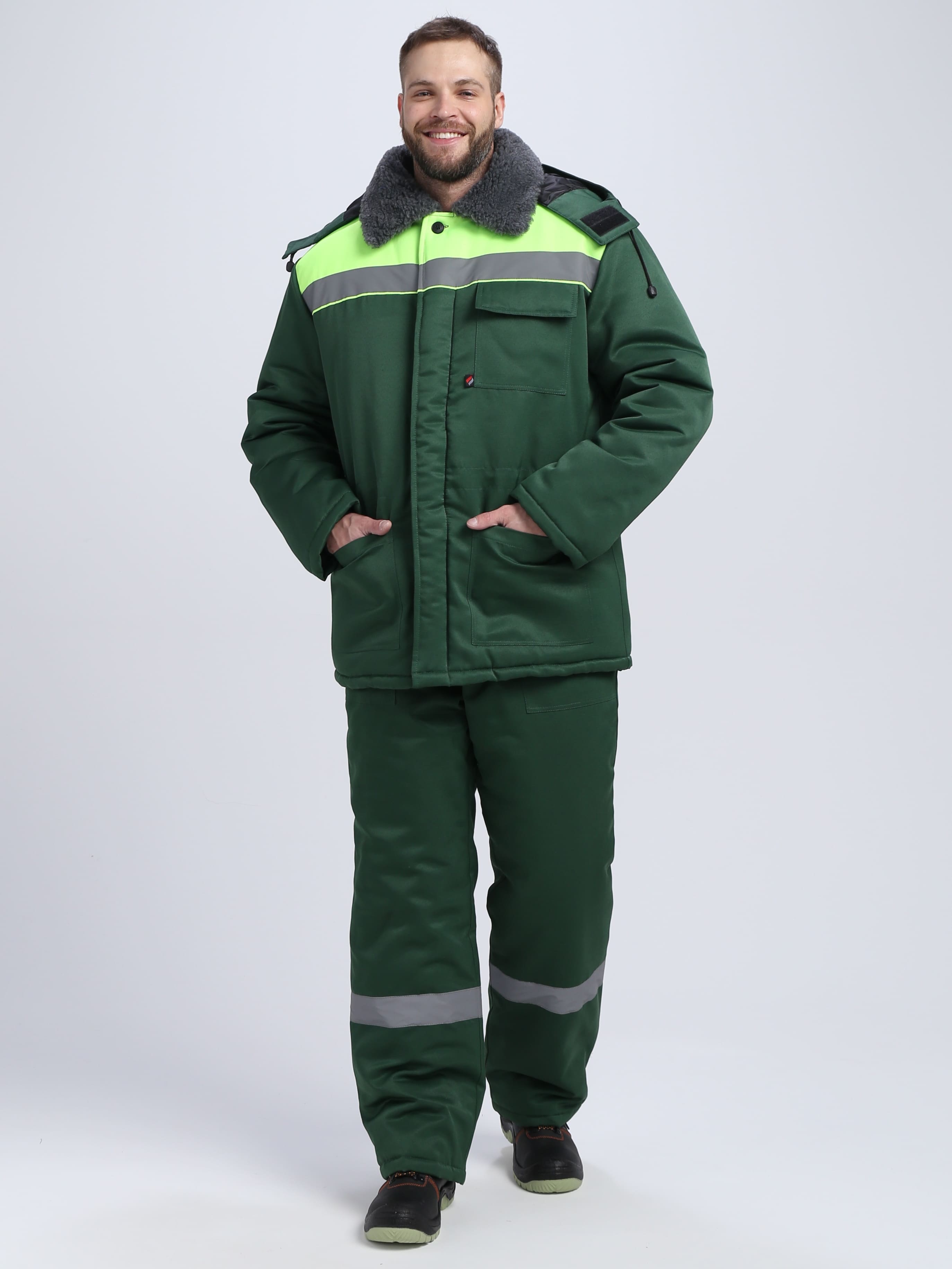 Костюм зимний на пуговицах Квайл-1 СОП (тк.Смесовая,210) брюки, т.зеленый/лимонный